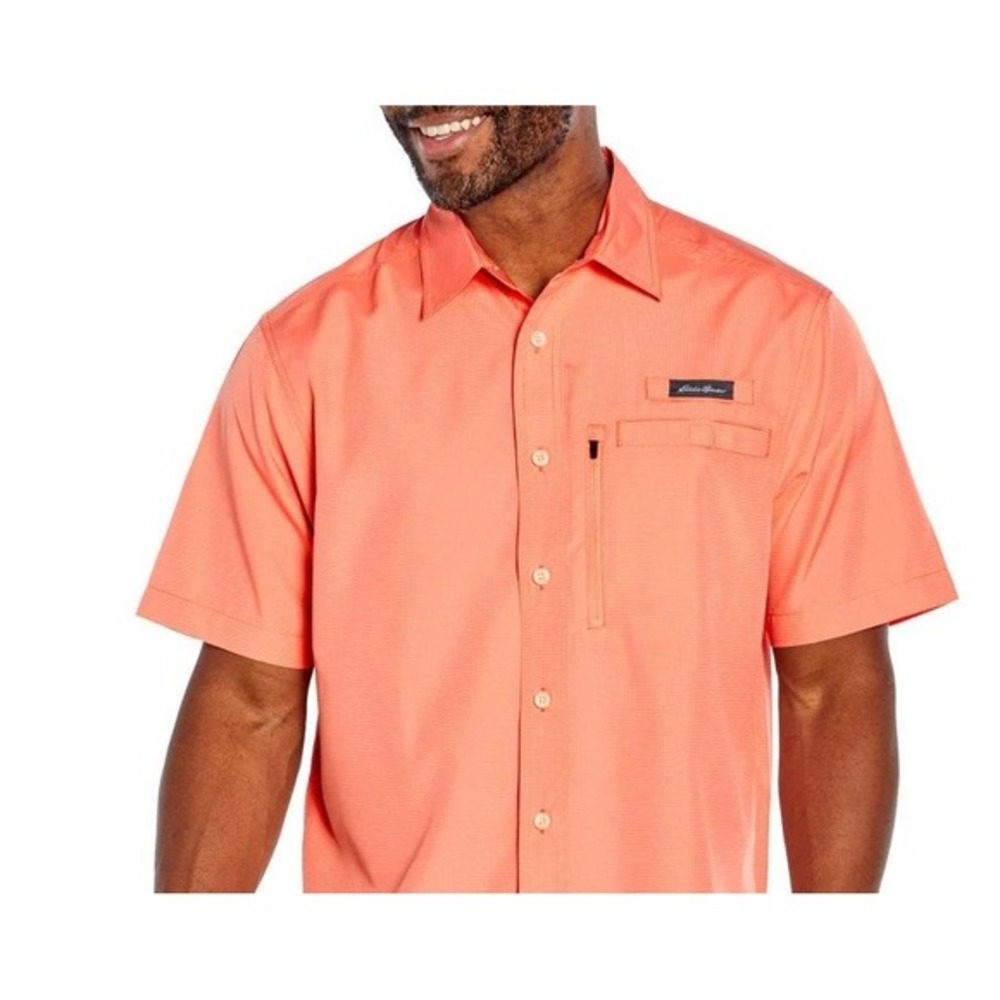 Eddie Bauer Mens XXL Short Sleeve Fishing Shirt Coral Orange Ventilated Pockets‎